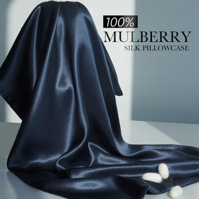 J JIMOO silk pillowcase navy queen, texture closeup, premium 22 momme silk feel
