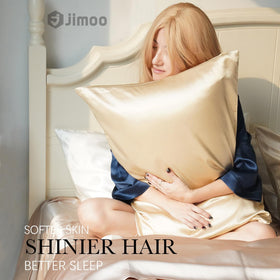 J JIMOO silk pillowcase zipper closure ensuring secure, easy fitting.