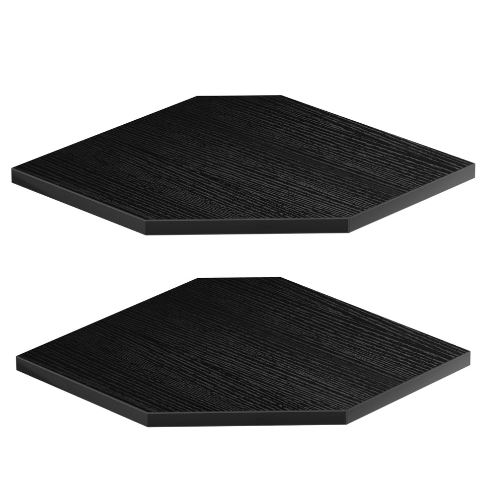 JJL corner shelves 2-tier wall-mounted with wire hole for organized media setup.