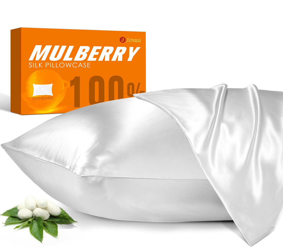J JIMOO 22 Momme Mulberry silk pillowcase with zipper for smooth skin.