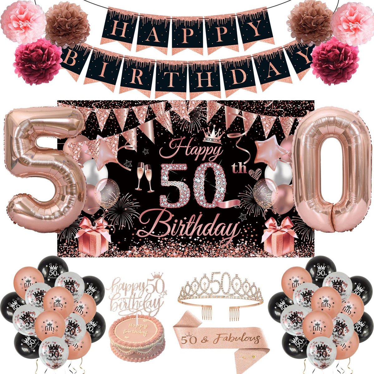 JKIYT 50th birthday banner enhances photo-worthy celebration with elegant messaging
