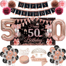 JKIYT 50th birthday banner enhances photo-worthy celebration with elegant messaging