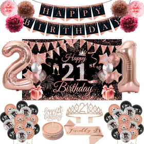 JKIYT rose gold 21st birthday banner for elegant photo moments