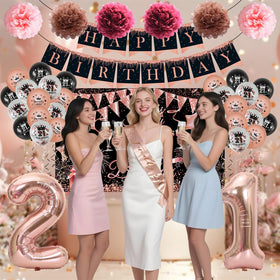 JKIYT black and rose gold balloons create dramatic accents