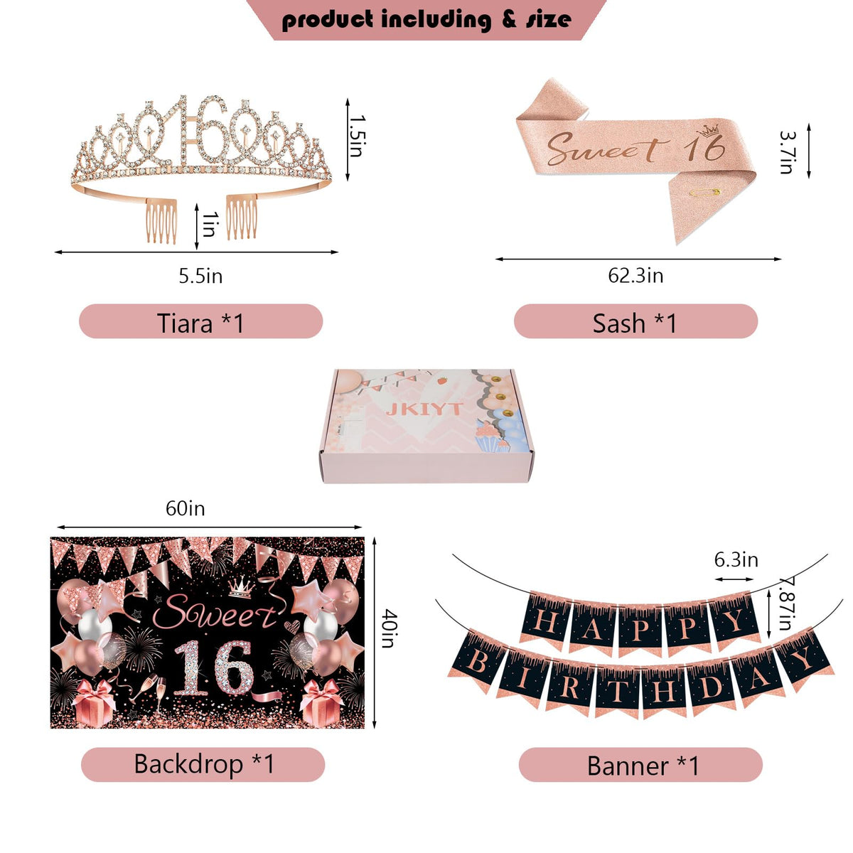 JKIYT rose gold sash and tiara create a glamorous birthday look