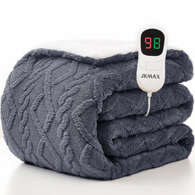 JKMAX heated blanket full size on bed offers luxurious warmth for chilly nights.