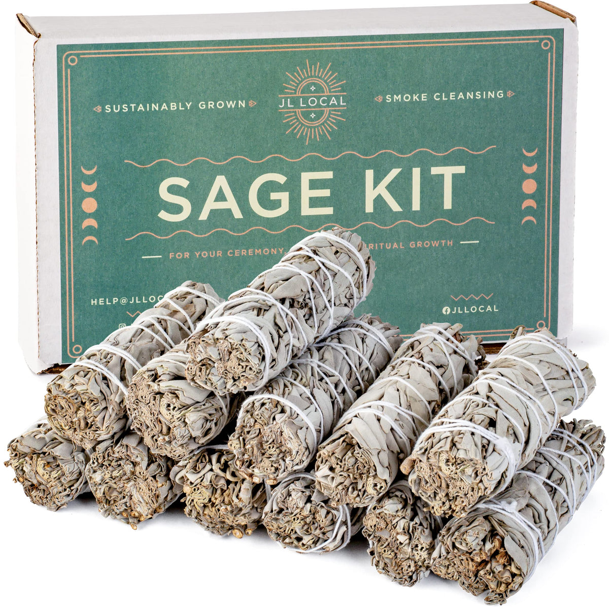 JL Local handcrafted white sage stick close-up for cleansing energy and ritual use.