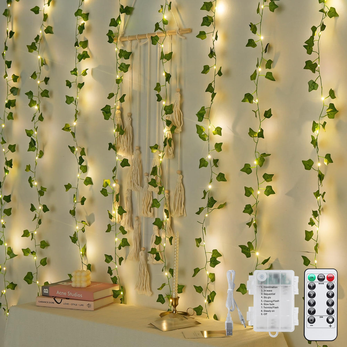 JMEXSUSS 200 LED ivy vine curtain lights for cozy indoor ambiance