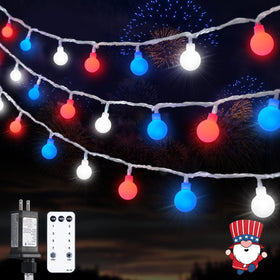 JMEXSUSS connectable red white blue lights 33ft display for patriotic celebrations