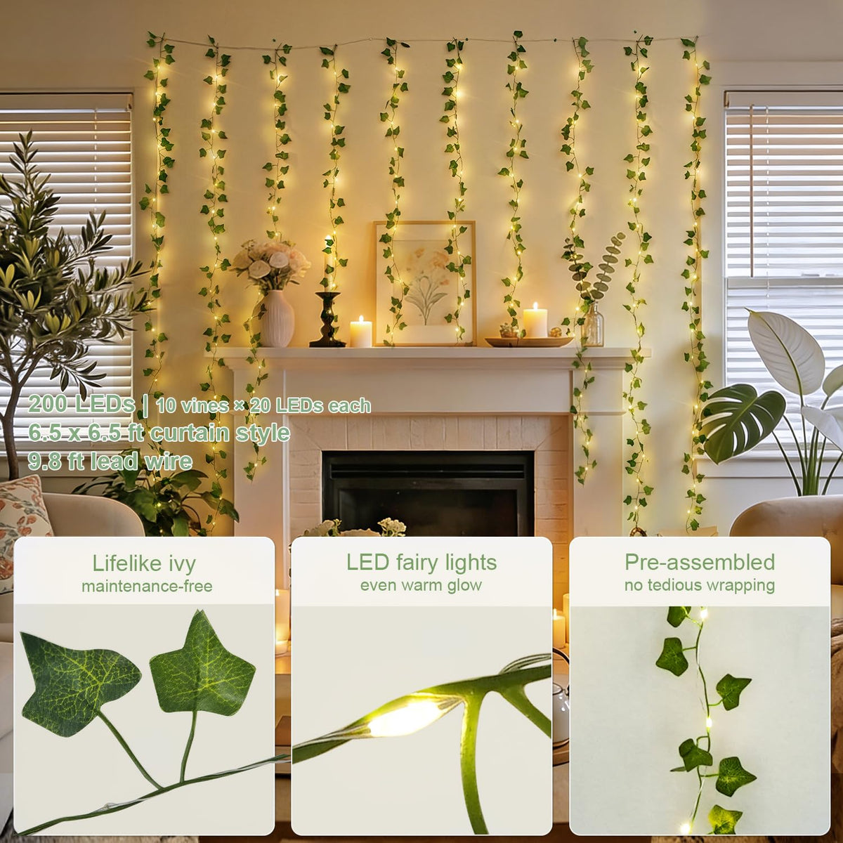JMEXSUSS dual-power ivy lights: USB and battery for cordless placement