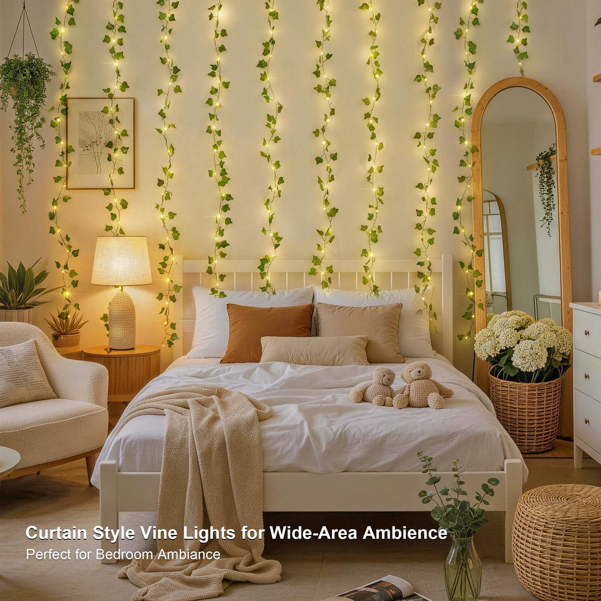 JMEXSUSS fairy curtain lights bundle with pre-attached vines for quick setup