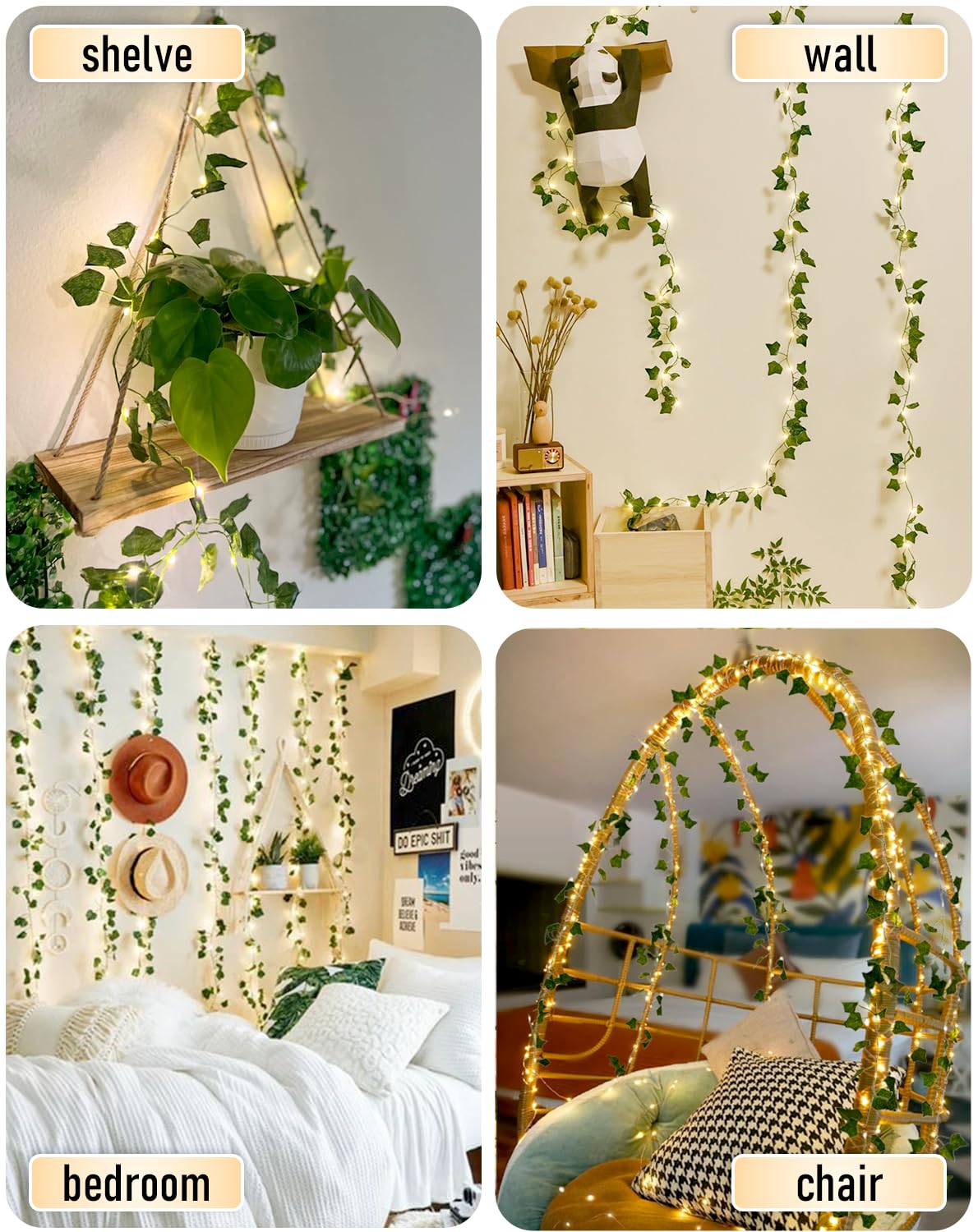 JMEXSUSS fireplace decor ivy lights for a festive room vibe.