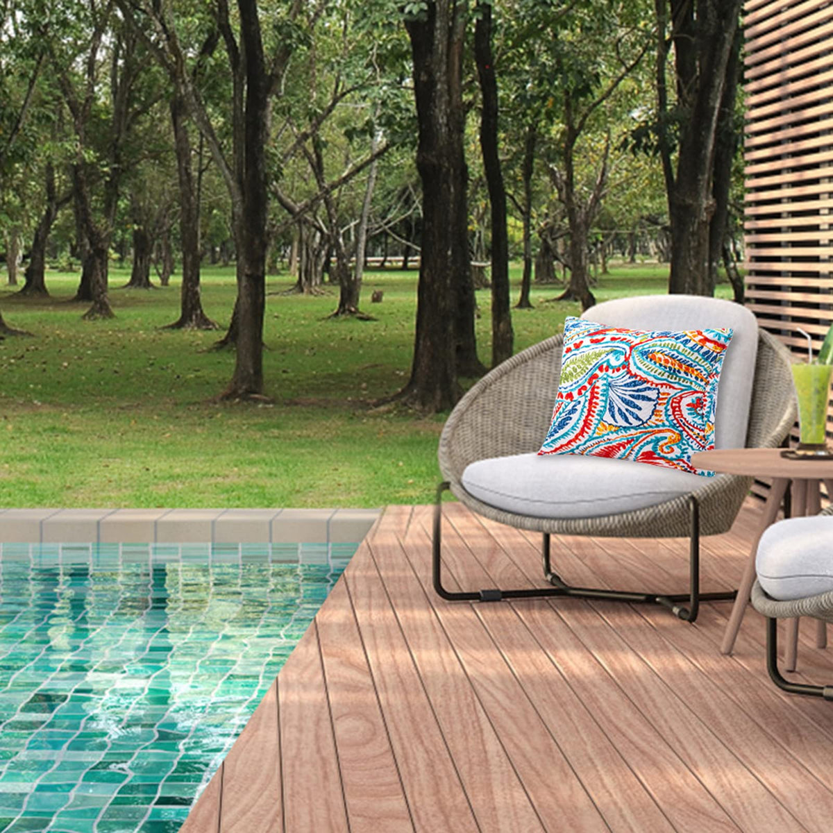 JMGBird outdoor throw pillow with waterproof fabric protects cushions during rain.