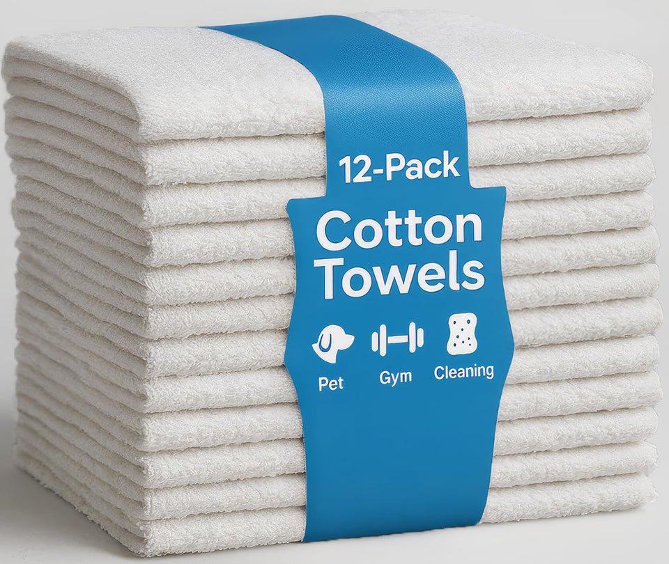 JMR bulk white towels 12-pack, 22x44 inches, ideal for hotels and rentals.