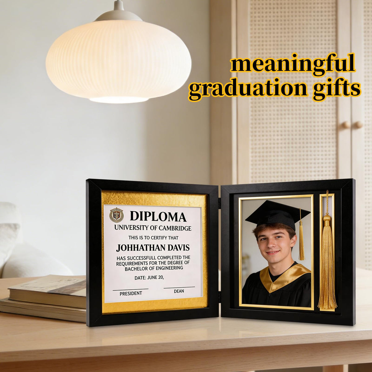 JMUQ integrated tassel holder within the frame for a complete display.