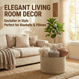 JMvicyroam 115L blanket basket in living room showing practical storage and flow.