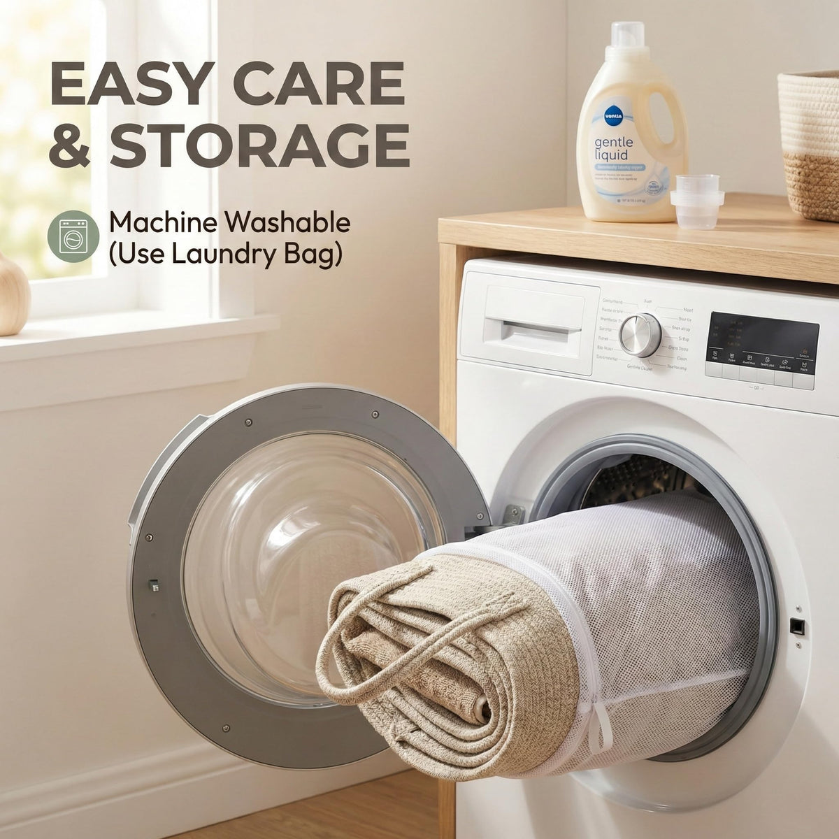 JMvicyroam 65L-115L basket machine washable for easy refreshing.