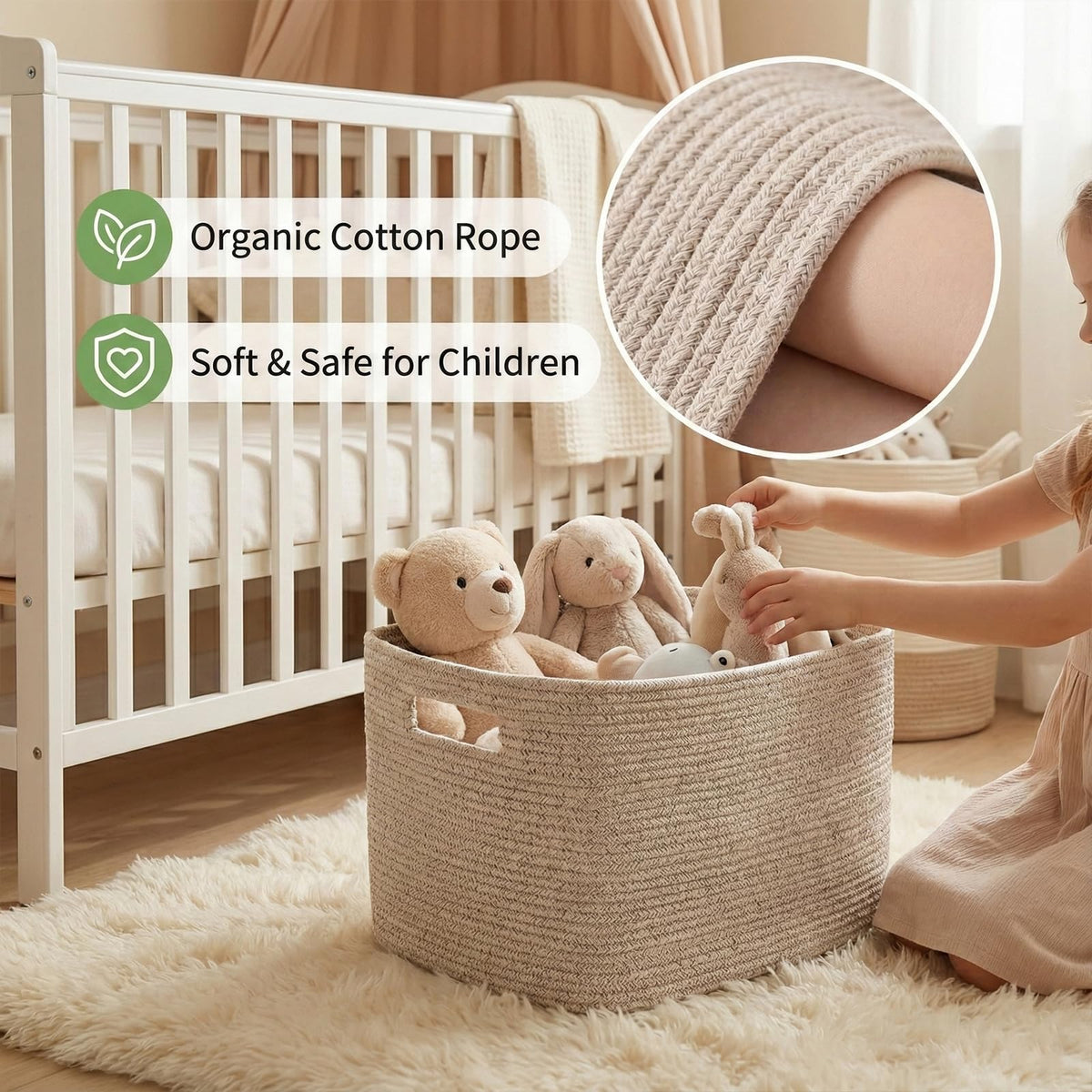 JMvicyroam basket with sturdy handles for easy room-to-room transport.