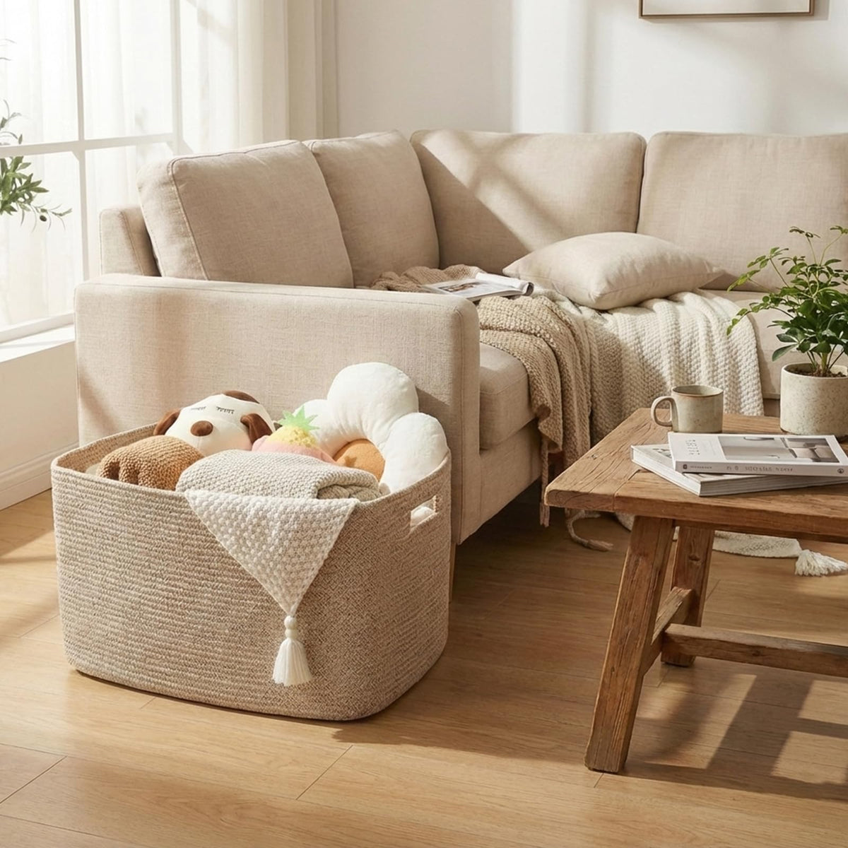 JMvicyroam large storage basket filled with blankets for organized living areas.