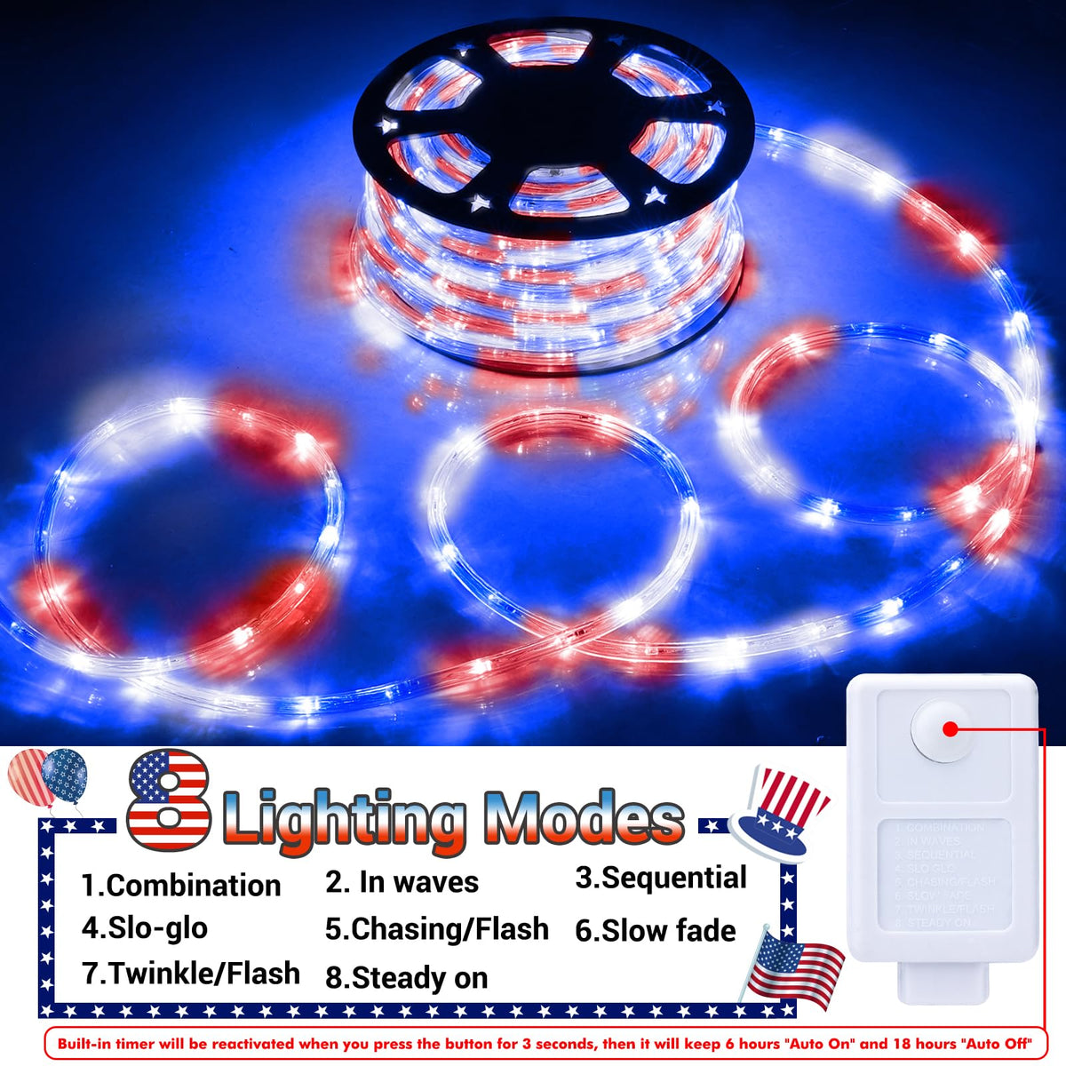 Jnaurb red white blue patriotic lights create a festive holiday atmosphere.