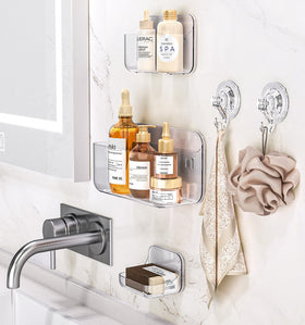 JNDETOP clear caddies mounted with non-marking adhesive on smooth wall.