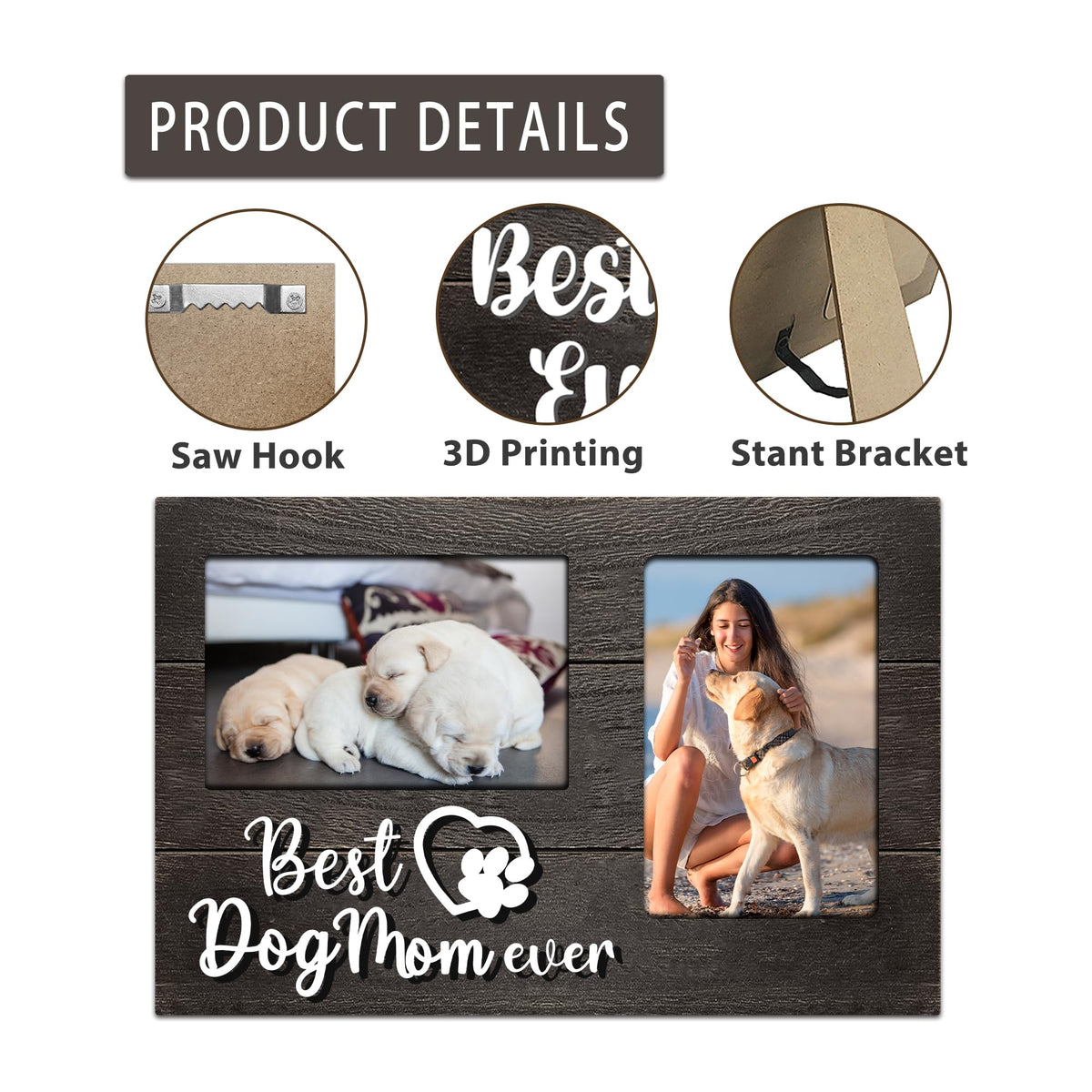 JNDJE dog mom frame holds two 4x6 photos for memories.