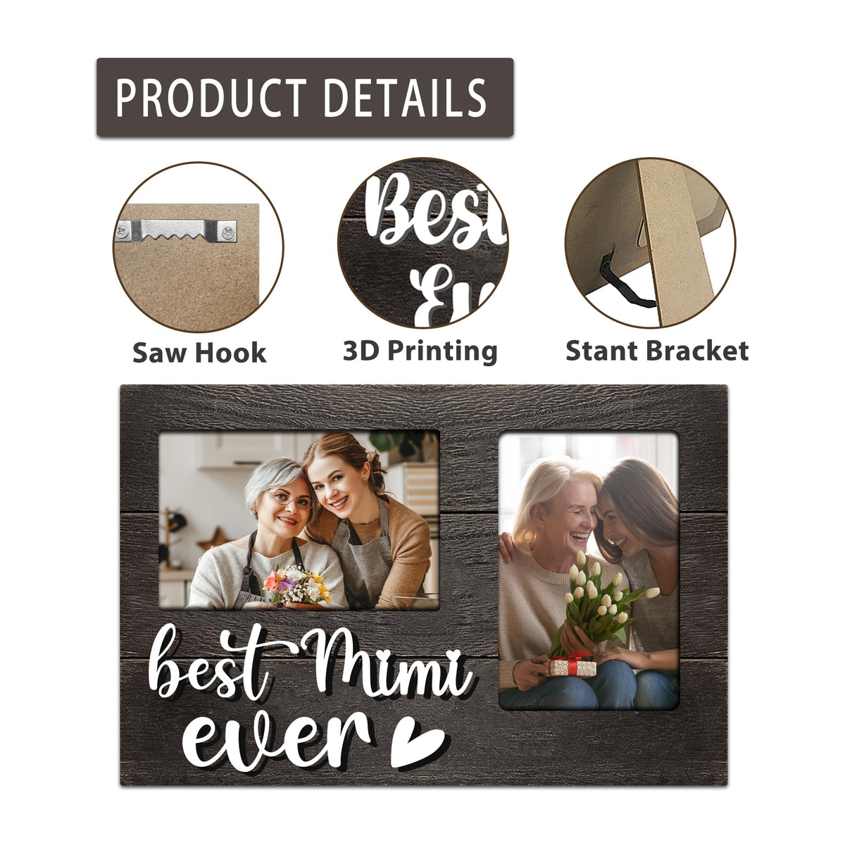 JNDJE Mimi Gifts MDF wood frame with durable, polished glass
