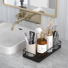 JNFUZ toilet top caddy features a handle for easy access and stability.