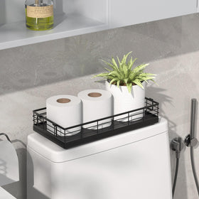 JNFUZ top-of-toilet storage on a tank, adding a stylish storage solution.