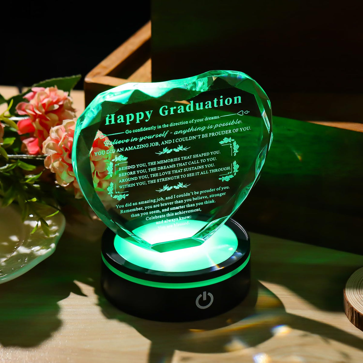 JOASURA multicolor LED base enhances display with celebratory lighting.