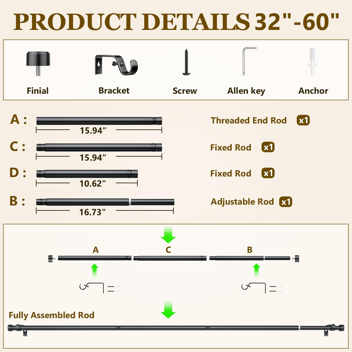 Joawcy curtain rod modern end caps enhancing decor
