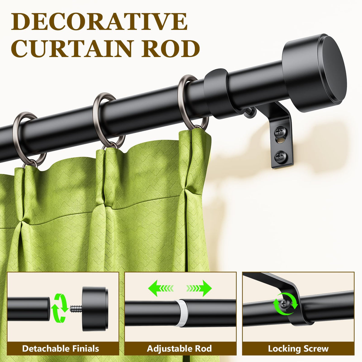 Joawcy curtain rod sturdy metal construction for heavy drapes