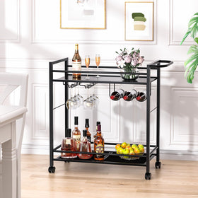 Rolling 360-degree wheels on the Joaxswe bar cart allow easy repositioning.