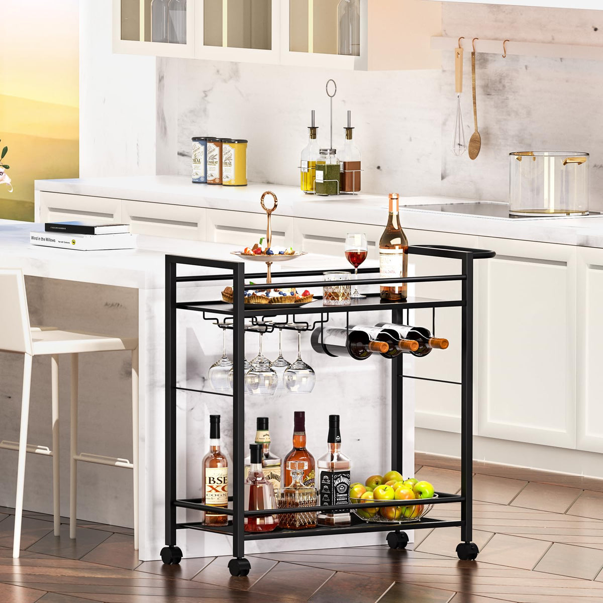 Versatile Joaxswe bar cart suits kitchen or dining spaces for convenient serving.