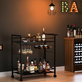 Two-tier storage shelves display bottles and accessories neatly on Joaxswe cart.