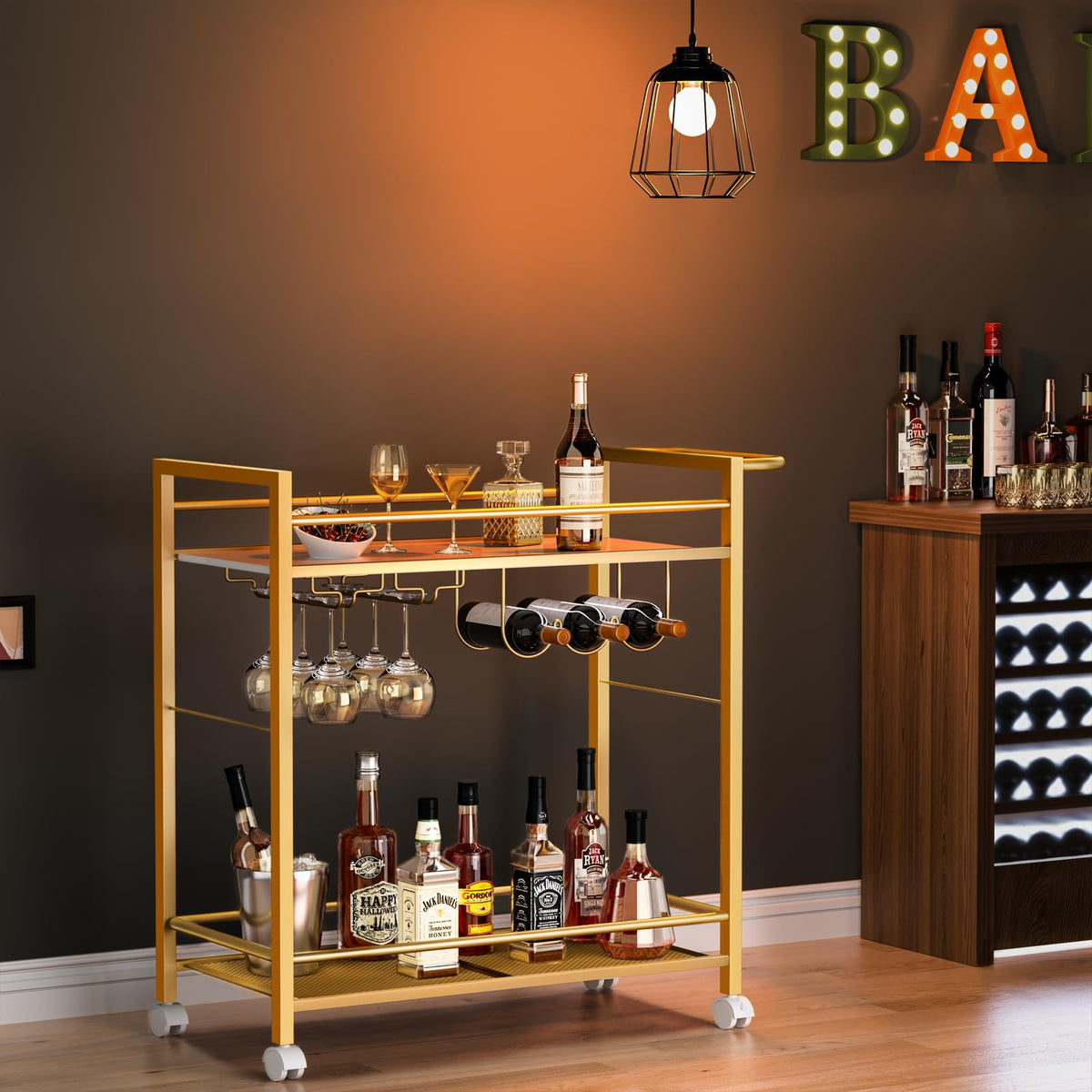 Joaxswe bar cart wine rack keeps bottles organized and ready.