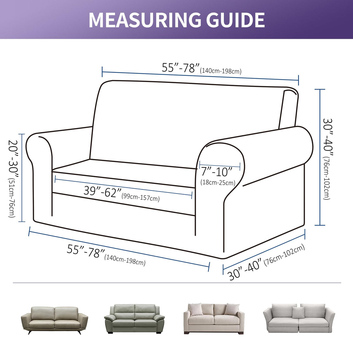 Joccun Stretch Loveseat Slipcover side view showing secure elastic bottom for a non-slip fit.