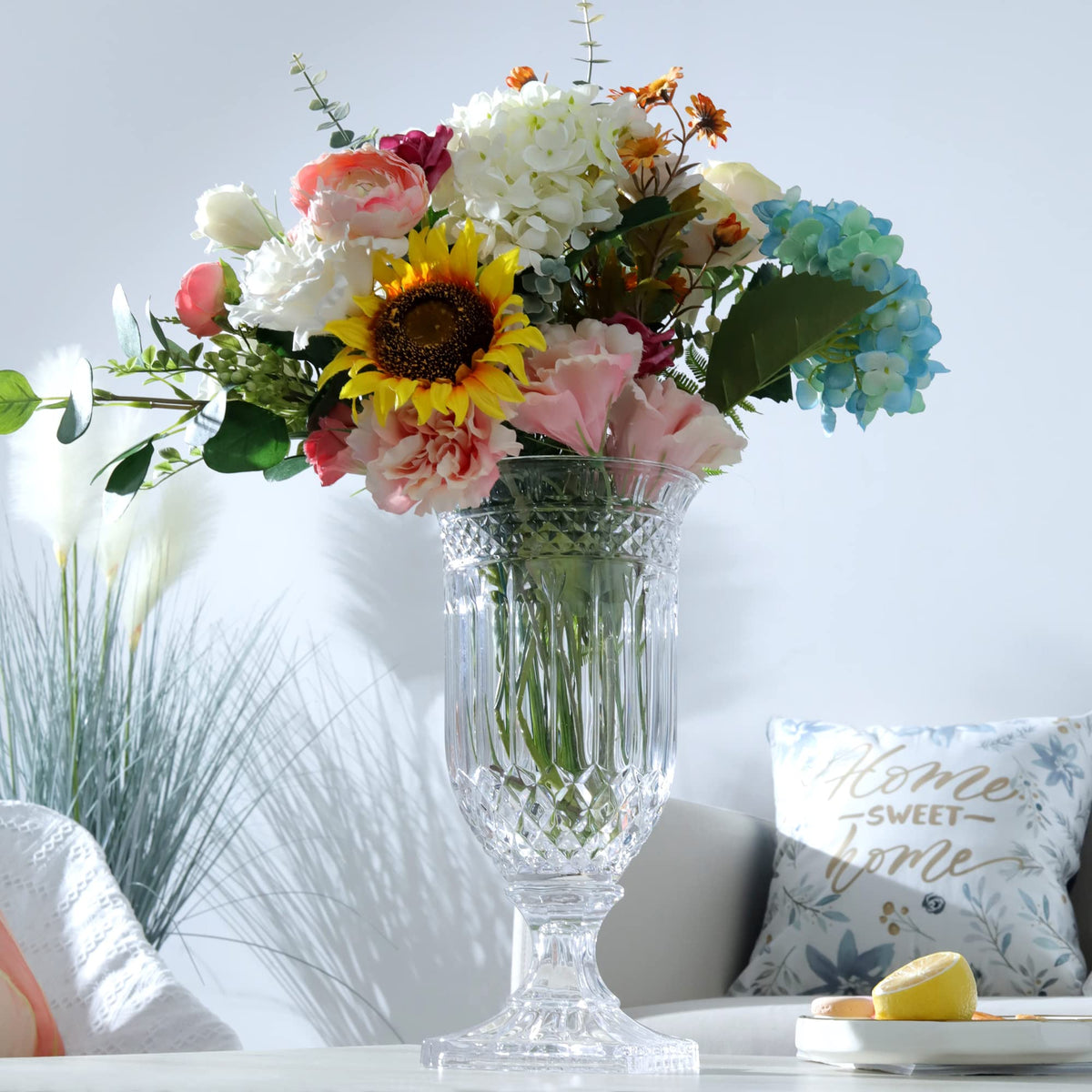 Joeyan tall centerpiece vase with wide mouth ideal for lush bouquets securely.