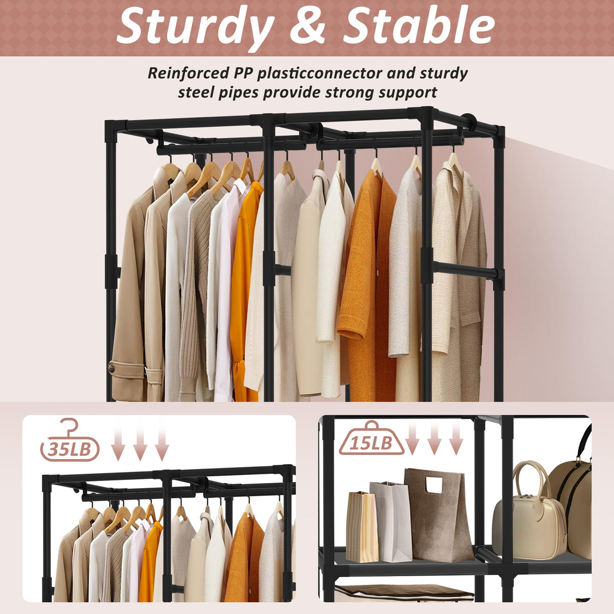 Jofuler Wardrobe eight side pockets for small items.