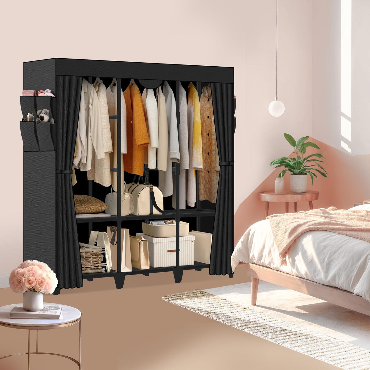 Jofuler Wardrobe Sturdy Frame: durable steel pipes support long-term use