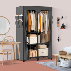Jofuler Wardrobe with two hanging rods for versatile garments.