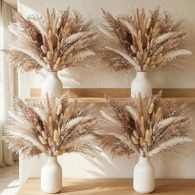 JOHOUSE 450PCS pampas in tall vase display for a warm modern living room.