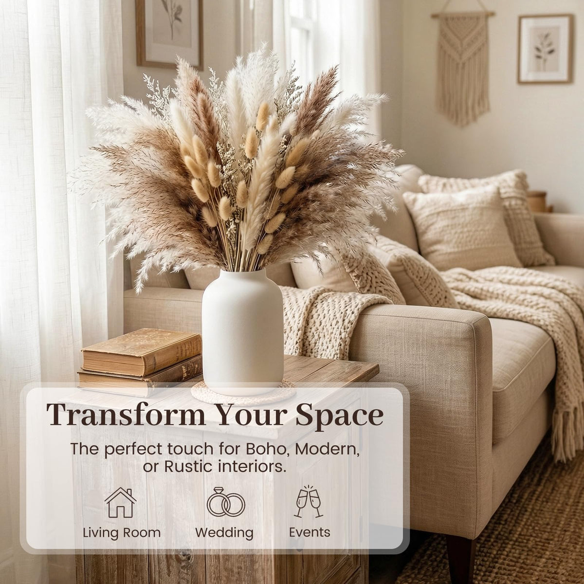JOHOUSE silk grass texture shown in lush, full-bodied arrangements.