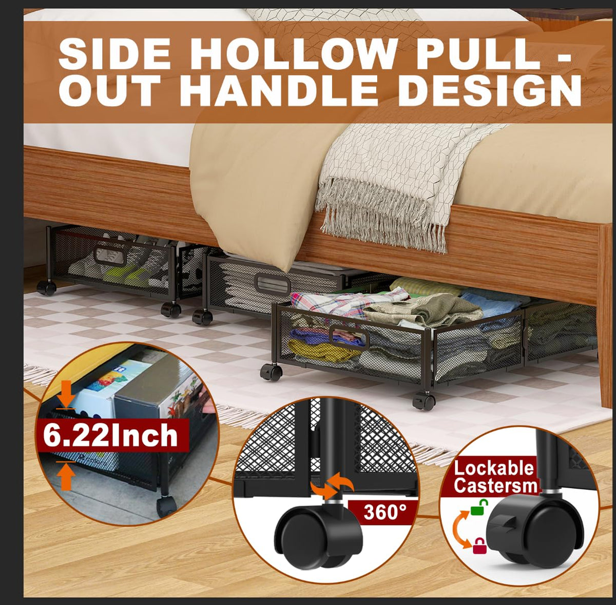 Joibabe rolling under-bed cart with locking wheels, stable organization on demand.