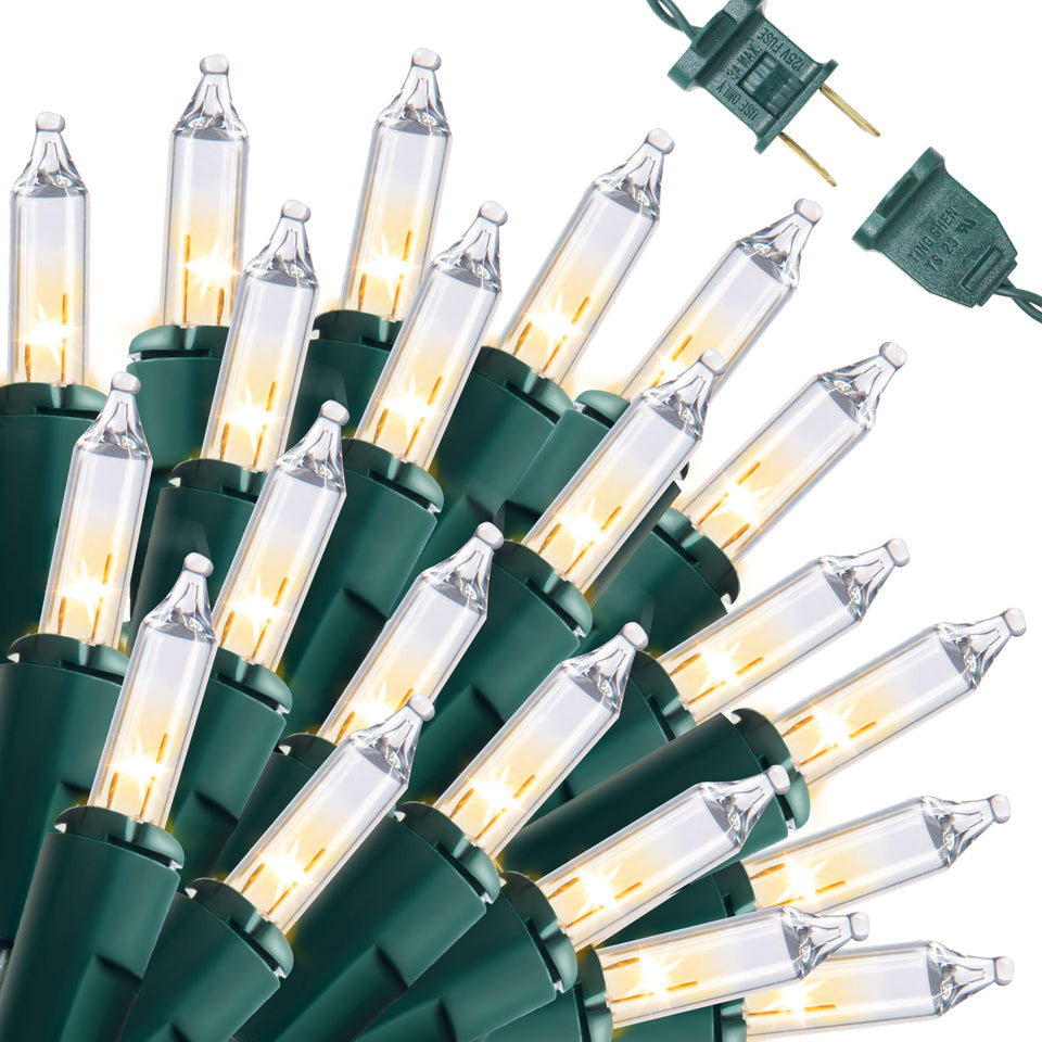 Joiedomi clear Christmas string lights with 200 mini white bulbs for indoor or outdoor use.