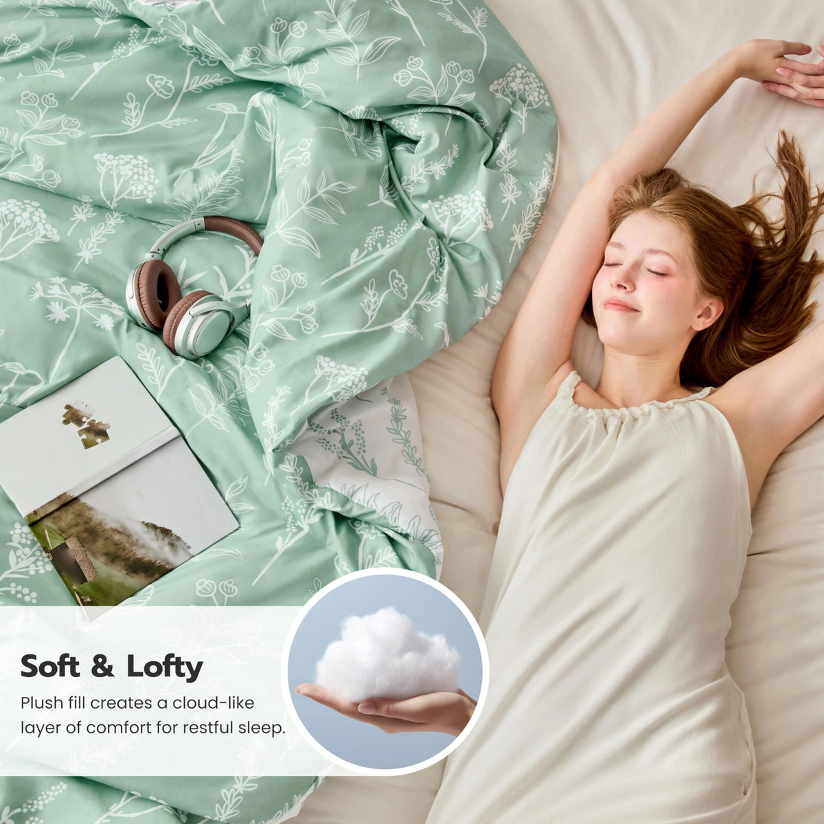 Joiedomi sage green floral pillow shams complement the comforter