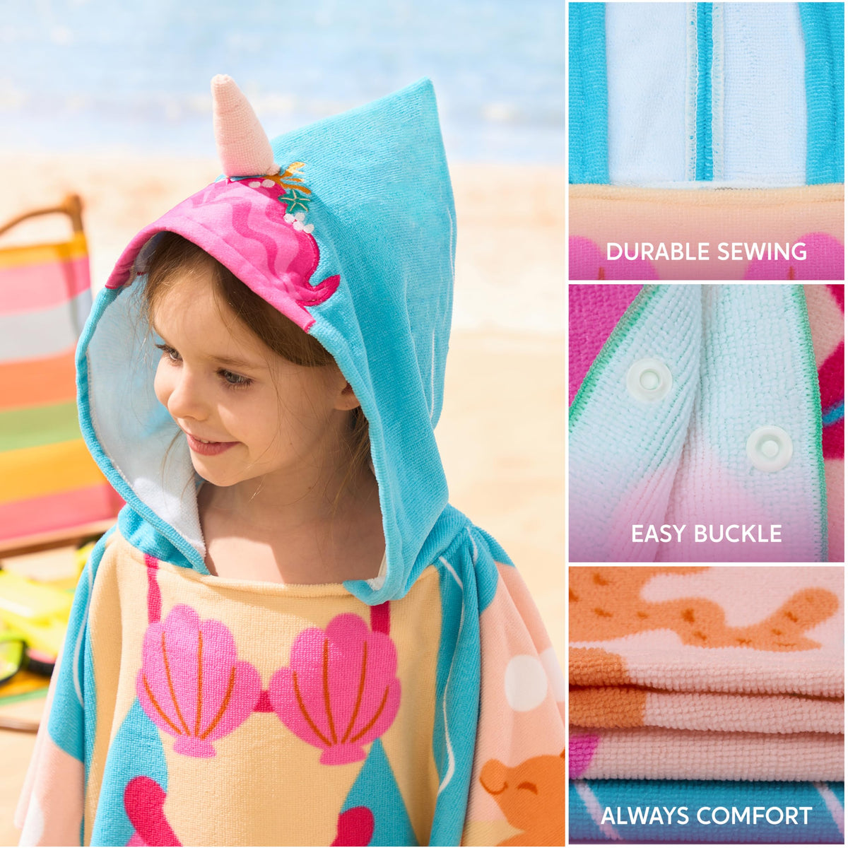 Joiedomi hoodie towel with secure snap closure for easy dressing