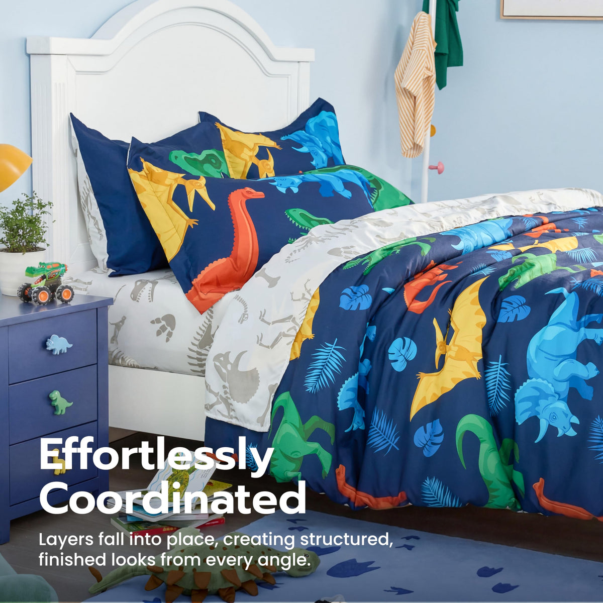 Joiedomi twin fitted sheet dinosaur pattern keeps bedding neat