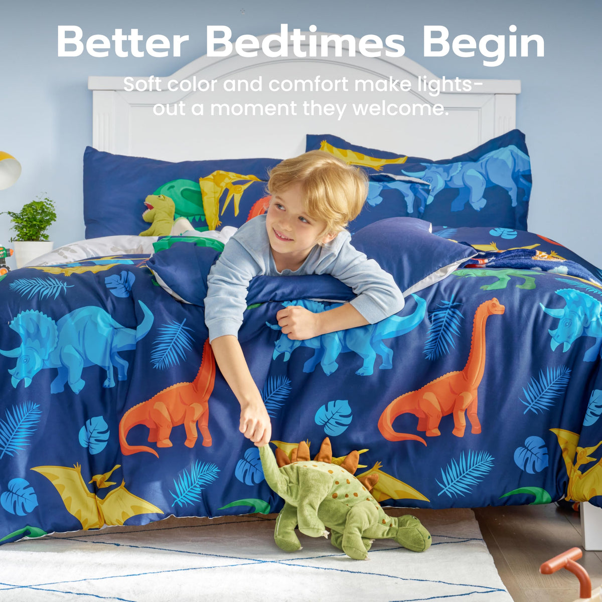 Joiedomi twin flat sheet dinosaur design offers breathable comfort