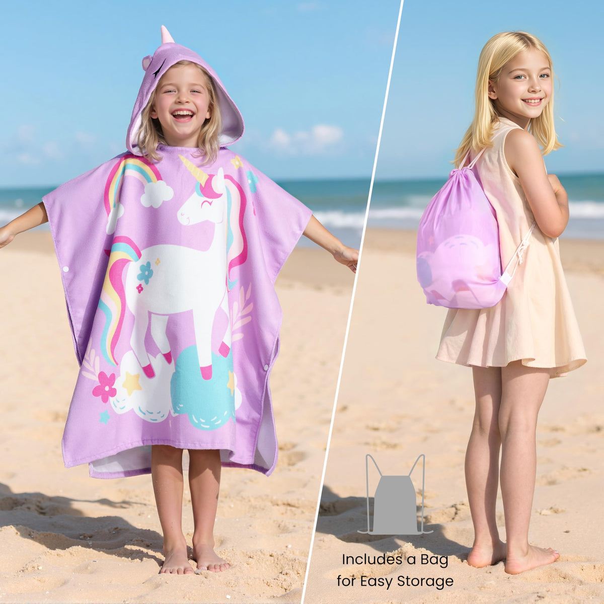 Joiedomi mermaid hooded towel helps kids dry fast after swimming.
